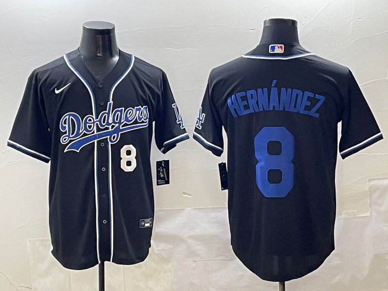 Men Los Angeles Dodgers 8 Hernandez Black blue Three generations Nike 2025 MLB Jersey style 5